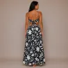 Ensemble Jupe Longue et Top noir et blanc fleurs et feuillage | Style Tahitien Femme