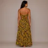 Ensemble Jupe Longue et Top moutarde et marron  fleurs et feuillage | Style Tahitien Femme