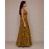 Ensemble Jupe Longue et Top moutarde et marron  fleurs et feuillage | Style Tahitien Femme