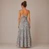 Ensemble Jupe Longue et Top Bohème Motif feuillage gris rose saumoné| Style Tahitien Femme