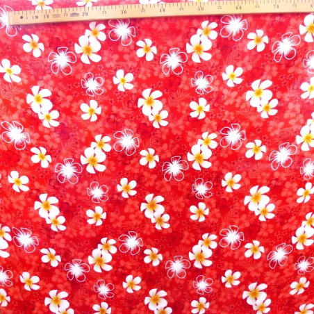 Tissu fleuri rouge et noir hibiscus