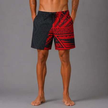 Short de bain homme noir tatoauge rouge