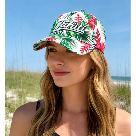 Casquette Tahiti blanche fleurie | Style îles