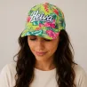 Casquette  Heiva Tahiti vert anis fleurie  | Style îles