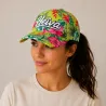 Casquette  Heiva Tahiti vert anis fleurie  | Style îles