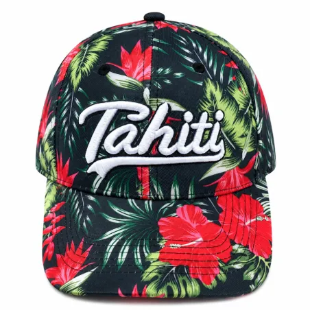 Casquette  Tahiti noire fleurs tropicales  | Style îles