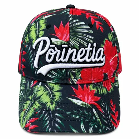 Casquette  Porinetia noire fleurs tropicales  | Style îles
