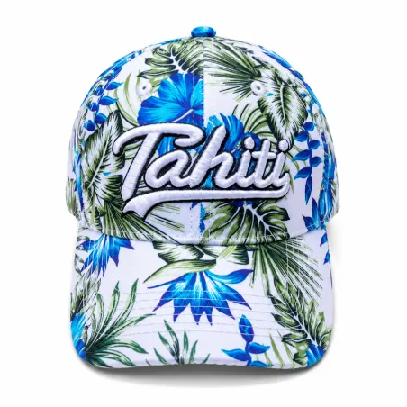 Casquette  Tahiti bleu fleurs tropicales  | Style îles