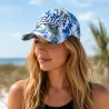 Casquette  Tahiti bleu fleurs tropicales  | Style îles