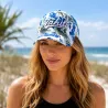 Casquette  Tahiti bleu fleurs tropicales  | Style îles