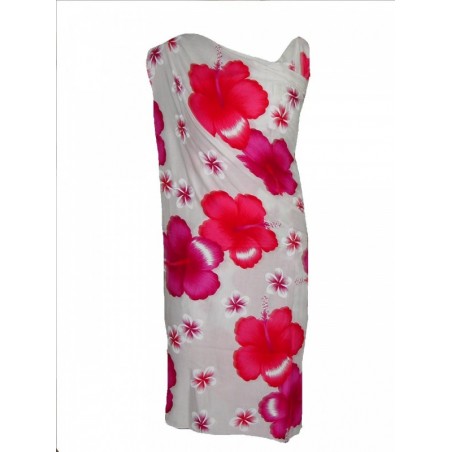 Paréo fond blanc hibiscus frangipane Rose