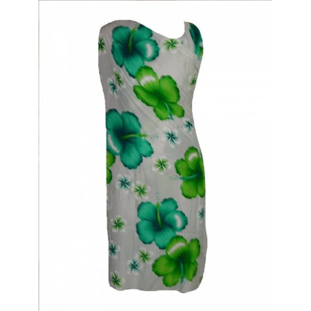 Paréo fond blanc hibiscus frangipane Vert