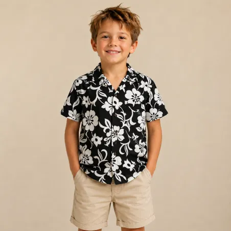 Chemise hawaïenne noir enfant classique