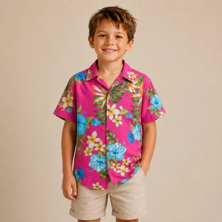 Chemise hawaïenne rose vintage enfant