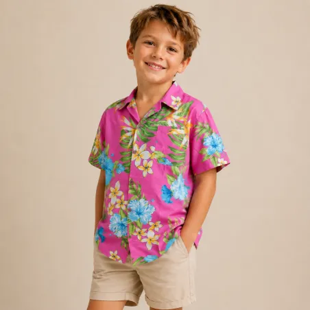 Chemise hawaïenne rose vintage enfant