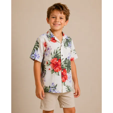 Chemise hawaïenne beige vintage enfant