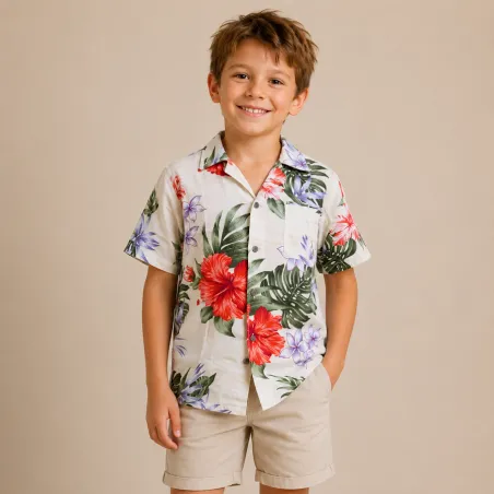 Chemise hawaïenne beige vintage enfant
