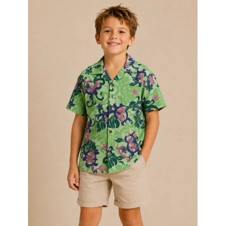 Chemise hawaïenne verte tortue enfant