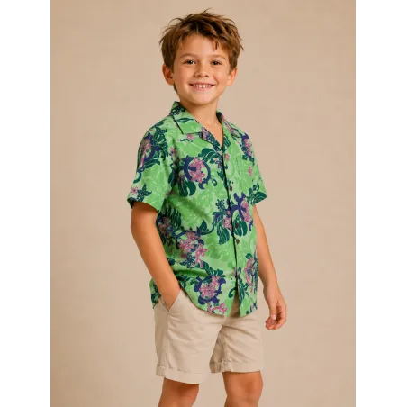 Chemise hawaïenne verte tortue enfant