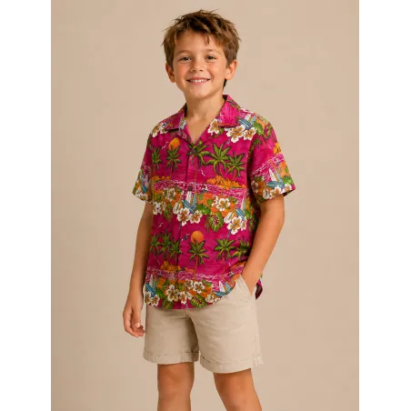 Chemise Hawaïenne rose Garçon Plage