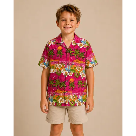 Chemise Hawaïenne rose Garçon Plage