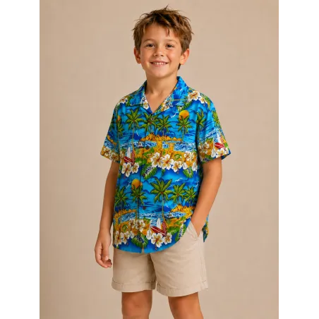 Chemise Hawaïenne turquoise Garçon Plage