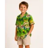 Chemise hawaïenne enfant verte – Paysage tropical & palmiers