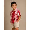 Chemise Hawaïenne Enfant Rouge à Fleurs Blanches – Chemise Aloha Garçon 100 % Coton