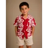 Chemise Hawaïenne Enfant Rouge à Fleurs Blanches – Chemise Aloha Garçon 100 % Coton