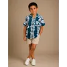 Chemise Hawaïenne Enfant Bleu Turquoise à Fleurs Blanches – Chemise Aloha Garçon 100 % Coton