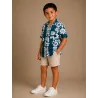 Chemise Hawaïenne Enfant Bleu Turquoise à Fleurs Blanches – Chemise Aloha Garçon 100 % Coton