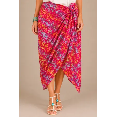 Paréo Rose Fuchsia Motifs Tropicaux – Paréo de Plage Femme Tahiti