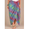 Paréo rose fuchsia motifs batik bleu ciel et jaune – Paréo de plage Tahiti