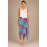 Paréo rose fuchsia motifs batik bleu ciel et jaune – Paréo de plage Tahiti