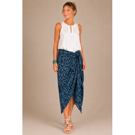 Paréo bleu marine à motifs bleu ciel – Paréo de plage style Tahiti