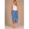 Paréo bleu ciel fleurs blanches – Paréo de plage Tahiti Femme