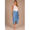 Paréo bleu ciel fleurs blanches – Paréo de plage Tahiti Femme