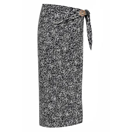 Paréo noir et blanc floral – Paréo de plage femme Tahiti