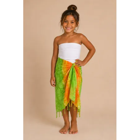 Paréo enfant vert, orange et jaune – Paréo de plage fille tropical | Produit Pacifique