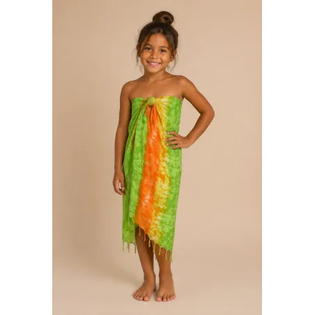 Paréo enfant vert, orange et jaune – Paréo de plage fille tropical | Produit Pacifique