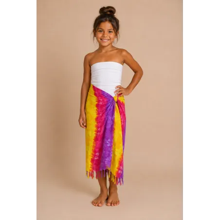 Paréo enfant jaune rose violet – Paréo de plage tropical