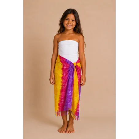 Paréo enfant jaune rose violet – Paréo de plage tropical