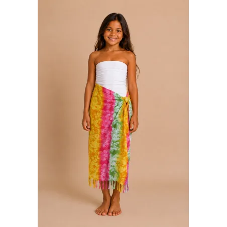 Paréo enfant hibiscus pastel jaune vert rouge