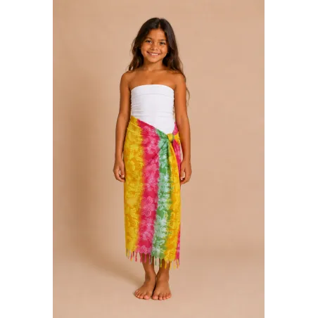 Paréo enfant hibiscus pastel jaune vert rouge