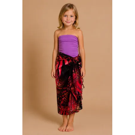 Paréo enfant rouge et noir Leaf