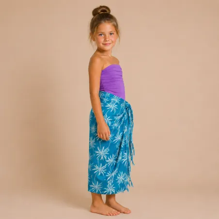 Paréo enfant bleu turquoise motifs palmiers – Paréo fille 3 à 10 ans