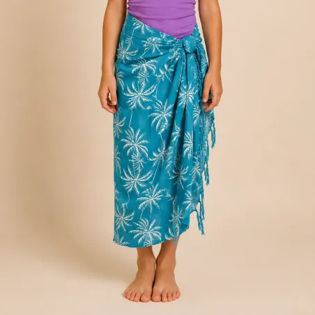 Paréo enfant bleu turquoise motifs palmiers – Paréo fille 3 à 10 ans