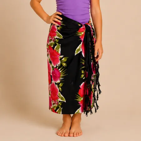 Paréo enfant noir fleurs roses – Paréo fille tropical 5
