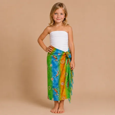 Paréo enfant dauphin bleu, vert et orange – Paréo plage fille 5 à 10 ans