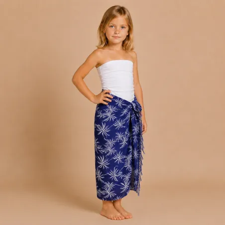 Paréo enfant bleu marine à palmiers blancs – Paréo fille plage Tahiti